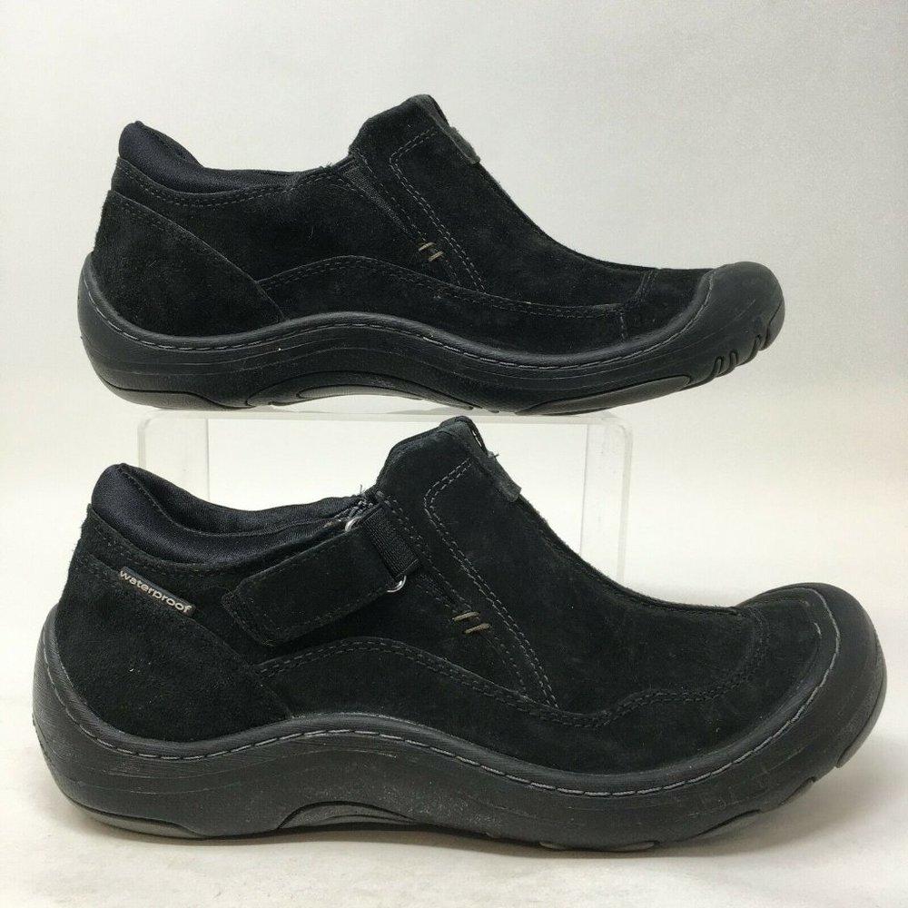 Privo by Clarks Shoes Womens 7.5W Black Ricegrass Suede Waterproof Slip On 37737